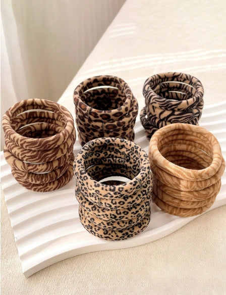 5pcs Leopard Print Mixed Color Hair Ties