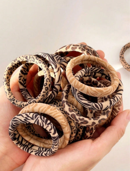5pcs Leopard Print Mixed Color Hair Ties