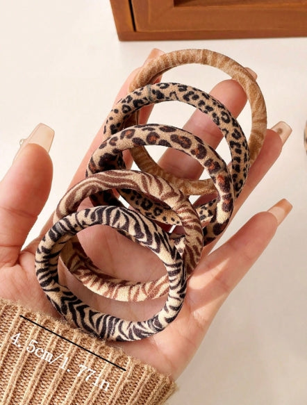 5pcs Leopard Print Mixed Color Hair Ties