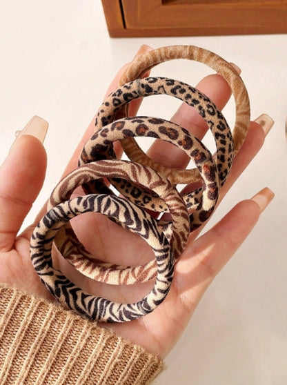5pcs Leopard Print Mixed Color Hair Ties