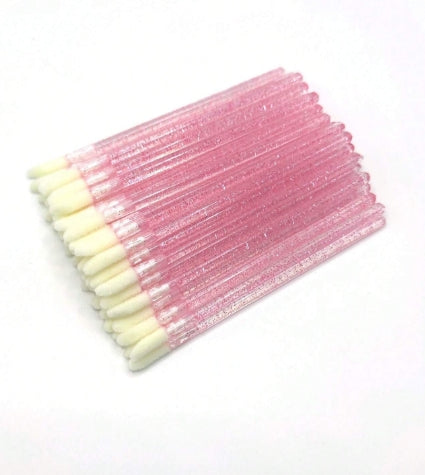 100pcs Crystal Powder Pink Disposable Lip Brushes + Bottle