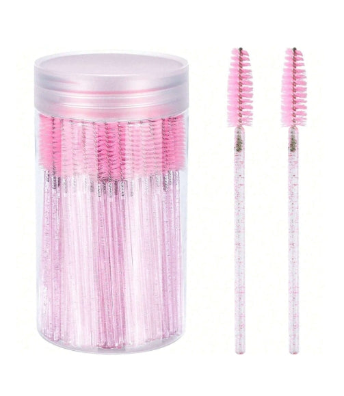 100PCS Hot Pink Eyelash Brushes + Bottle