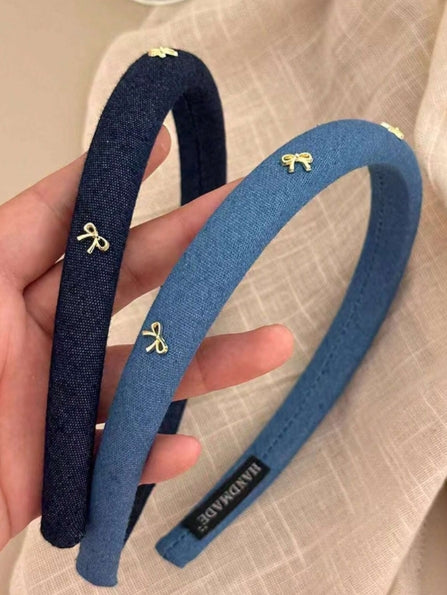 1pc Denim Blue Headband with Bow Trim