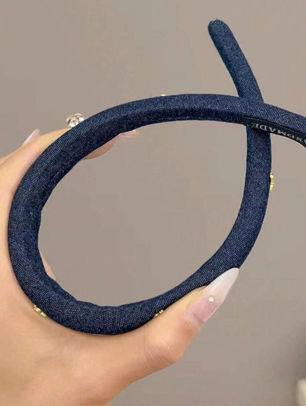 1pc Denim Blue Headband with Bow Trim