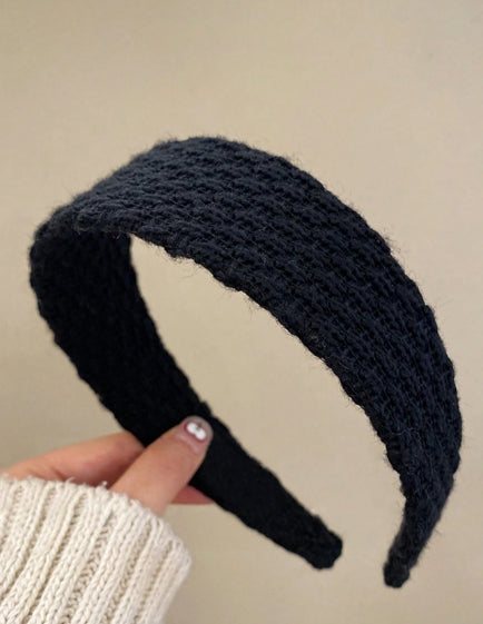1pc Women Black Knitted Broad Headband