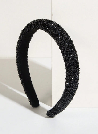 1pc Starry Gem & Faux Pearl Decorated Black Headband