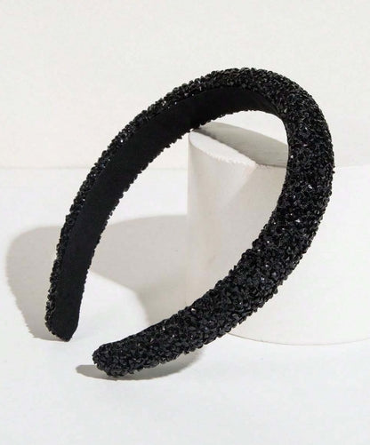 1pc Starry Gem & Faux Pearl Decorated Black Headband
