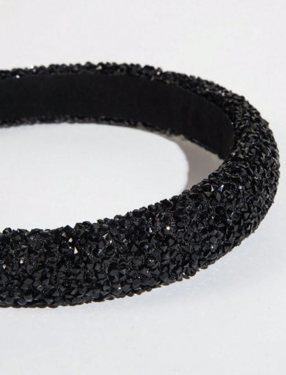 1pc Starry Gem & Faux Pearl Decorated Black Headband