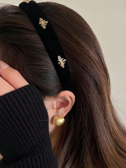 1pc 2cm Black Velvet Wide Headband