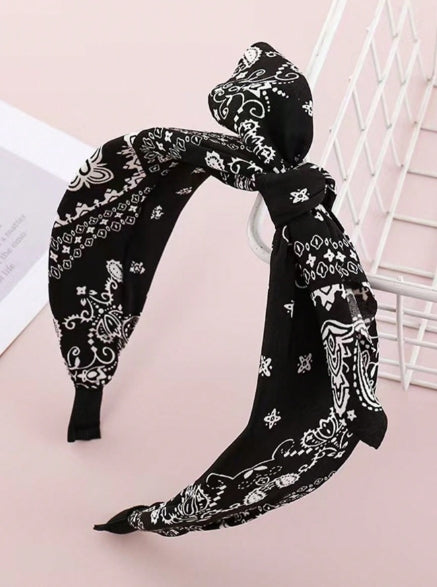 1pc Women's Black & White Wide Knot Headband