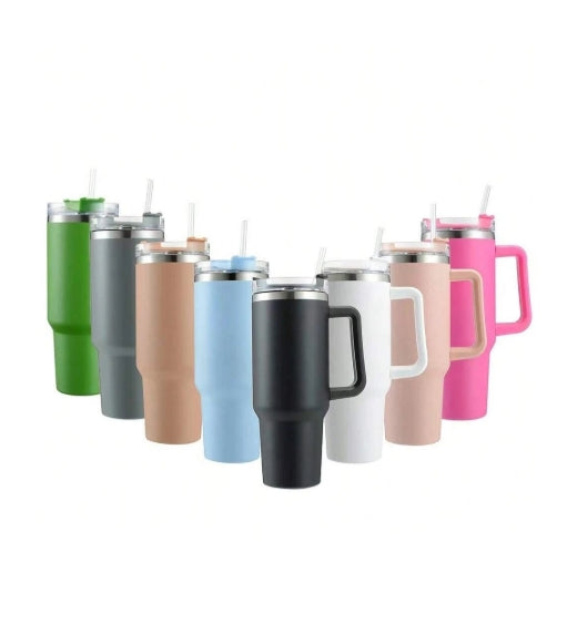 1pc Stainless Steel Insulated Water Cup with Straw 1200ml