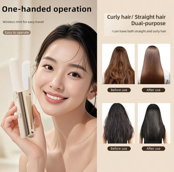 2-In-1 Mini Wireless Portable Straightening & Curling Hair Styler