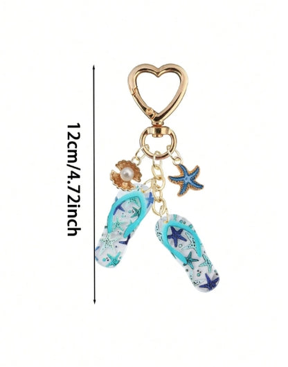 Blue Starfish and Flip Flop Pendant Keychain