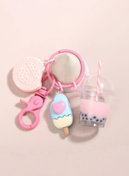 Pink Bubble Milk Tea Keychain