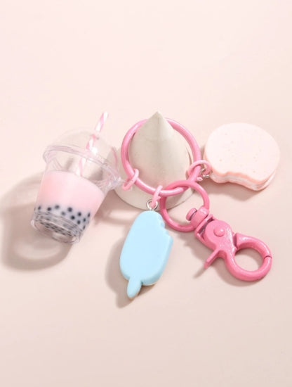 Pink Bubble Milk Tea Keychain