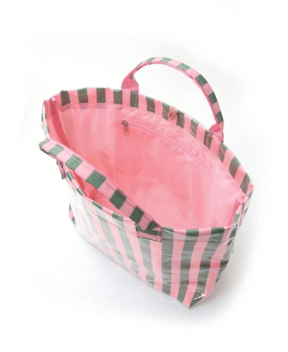 2pcs/Set Striped Tote & Cosmetic Bag Combo