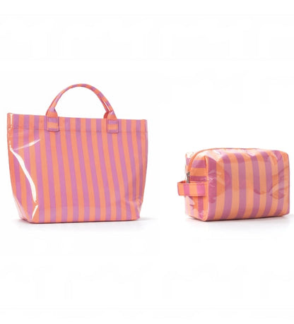 2pcs/Set Striped Tote & Cosmetic Bag Combo