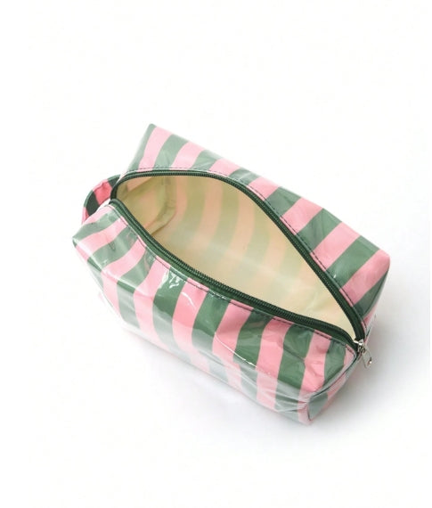 2pcs/Set Striped Tote & Cosmetic Bag Combo