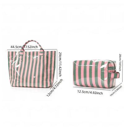 2pcs/Set Striped Tote & Cosmetic Bag Combo