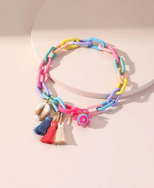 1pc Colorful Tassel & Flower Design Chain Anklet