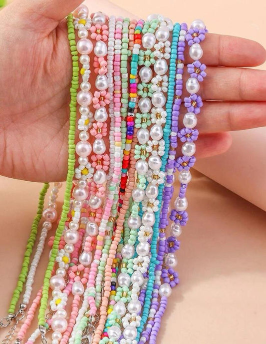 1 PC Random Faux Pearl Decor Beaded Necklace