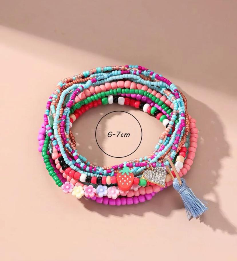 12pcs Random Heart & Tassel Charm Beaded Anklet