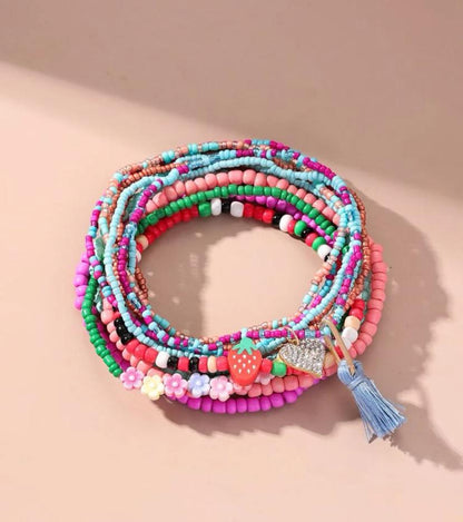 12pcs Random Heart & Tassel Charm Beaded Anklet