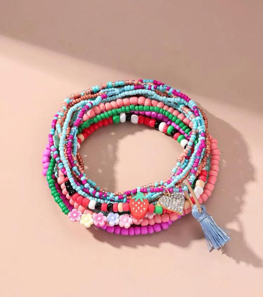 12pcs Random Heart & Tassel Charm Beaded Anklet