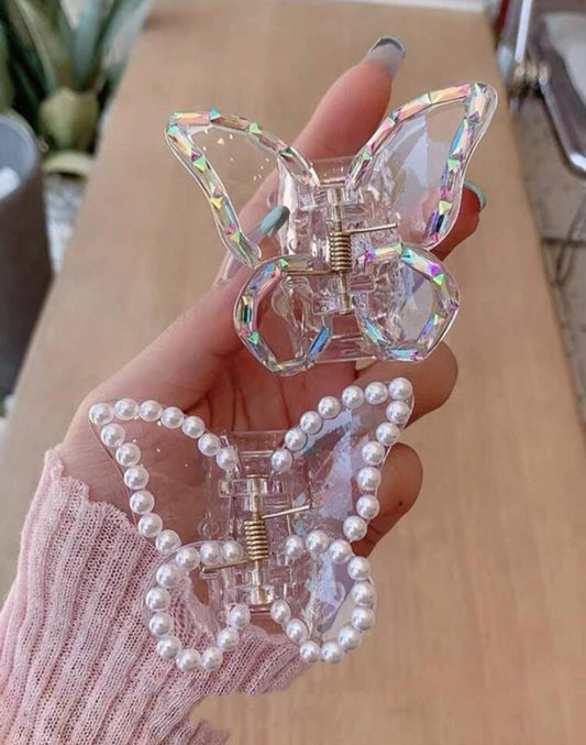 1PC Faux Pearl Decor Butterfly Design Y2K Hair Claw Street