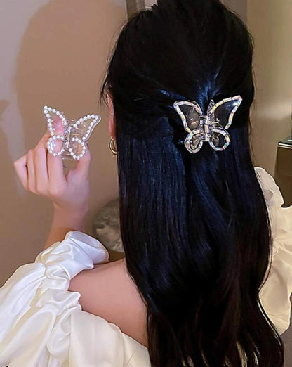 1PC Faux Pearl Decor Butterfly Design Y2K Hair Claw Street