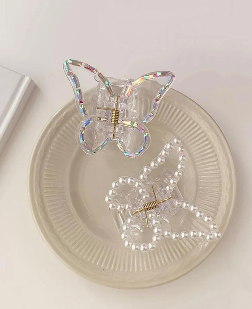 1PC Faux Pearl Decor Butterfly Design Y2K Hair Claw Street