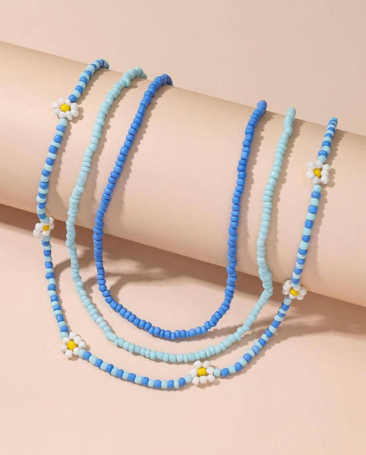 3pcs/set Flower Decor Beaded Necklace