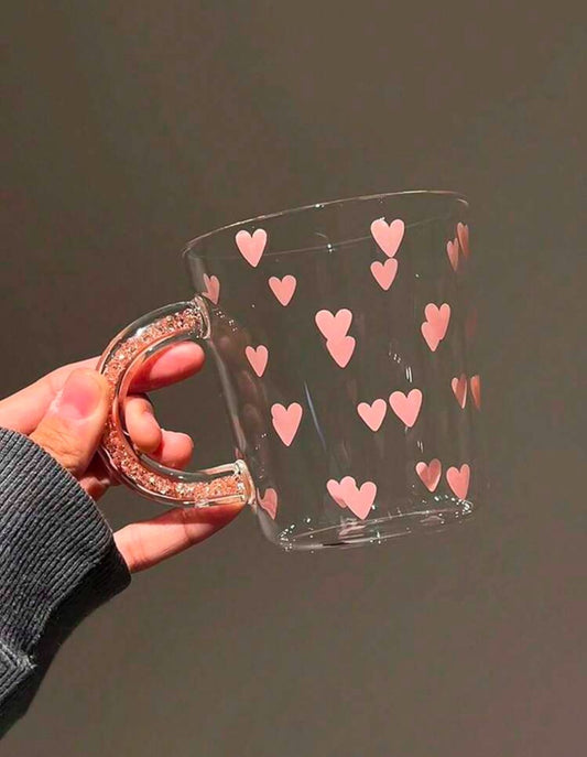 1pc Pink heart glass with glitter handle
