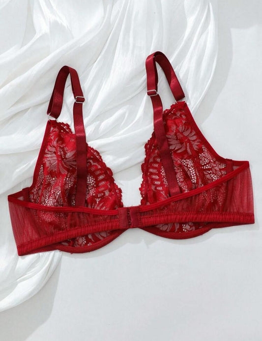 SHEIN Plus Size Burgundy Lace Wireless Bra -- SIZE 1XL