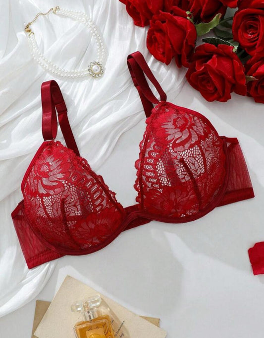 SHEIN Plus Size Burgundy Lace Wireless Bra -- SIZE 1XL
