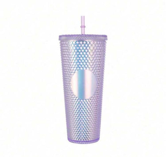 1pc, 710ml/24oz Purple Studded Tumbler with Lid and Straw