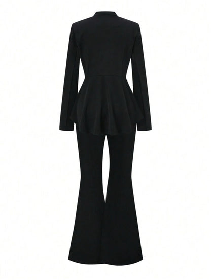 SHEIN Plus Size Black Blazer Jacket and Flare Pants Suit --SIZE 1XL