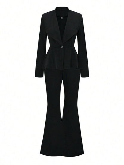 SHEIN Plus Size Black Blazer Jacket and Flare Pants Suit --SIZE 1XL