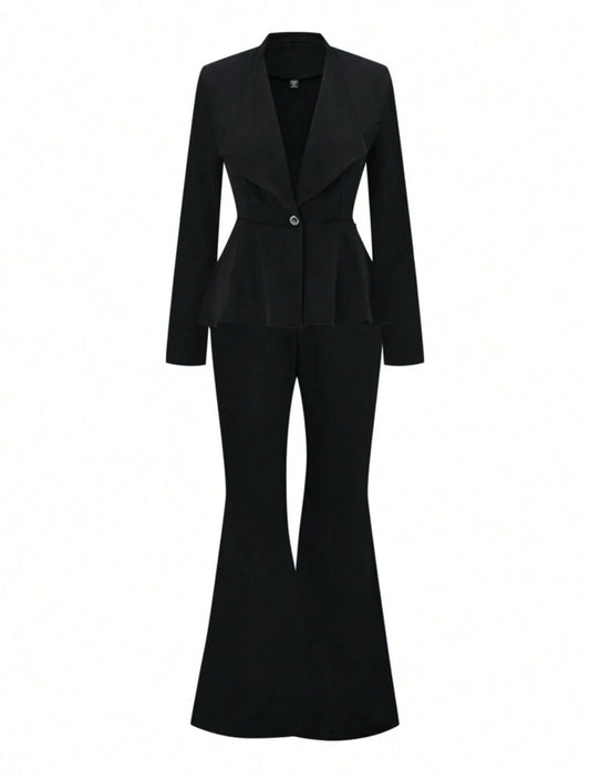 SHEIN Plus Size Black Blazer Jacket and Flare Pants Suit --SIZE 1XL