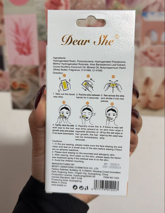 Dear She Honey Facial Wax Strips - 10pcs + 2pcs Wipes
