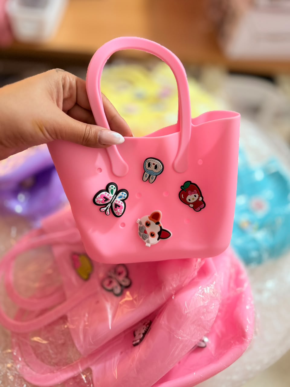 Mini Colorful Silicone Kids Bag with Detachable Charms
