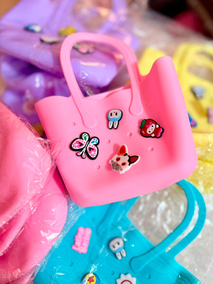 Mini Colorful Silicone Kids Bag with Detachable Charms