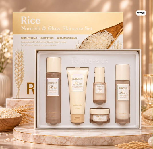 RUBYSKIN Rice Nourish & Glow Skincare Set – 5-Step Brightening Routine