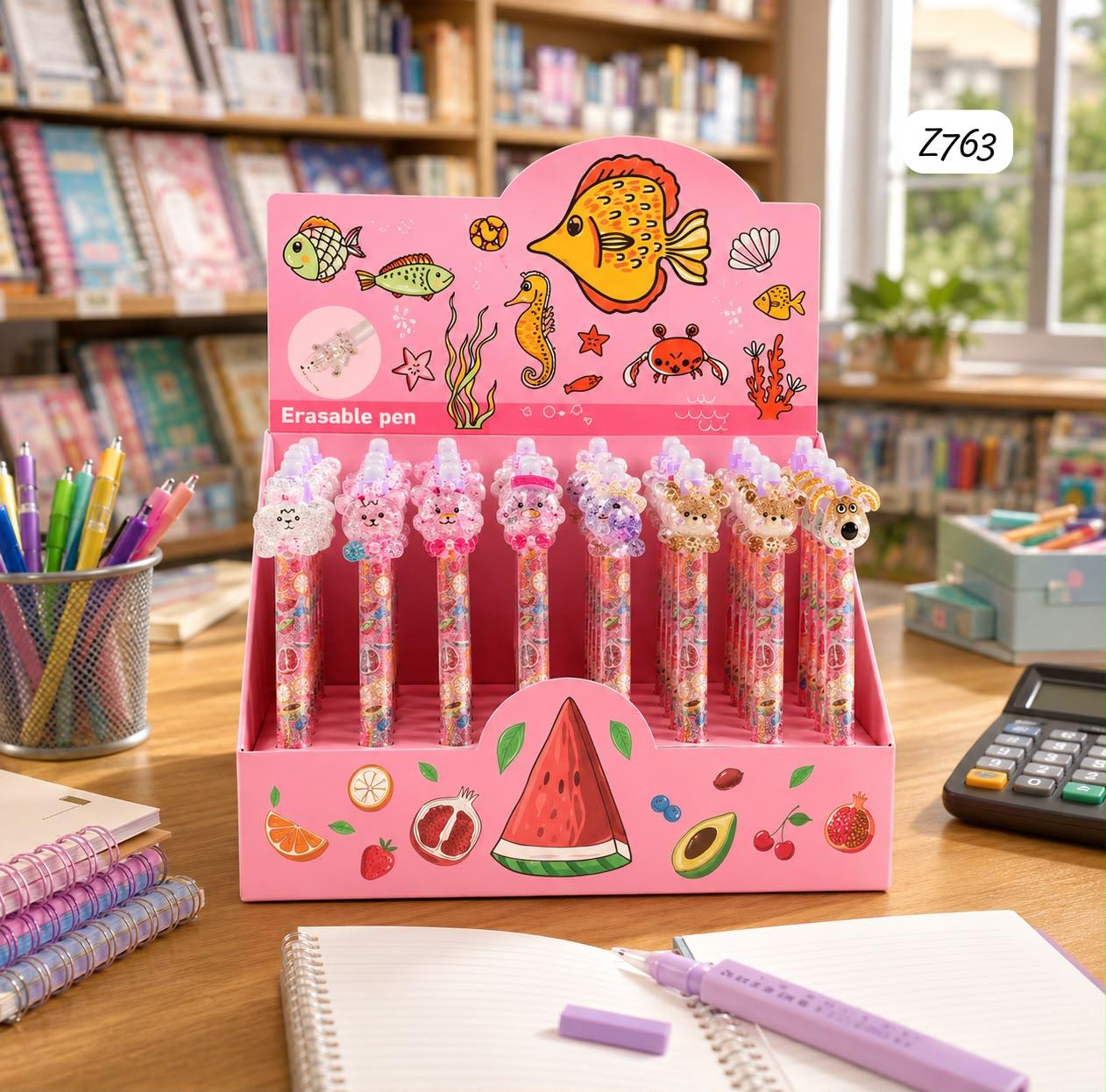 Crystal Animal Head Erasable Fruity Blue Pen