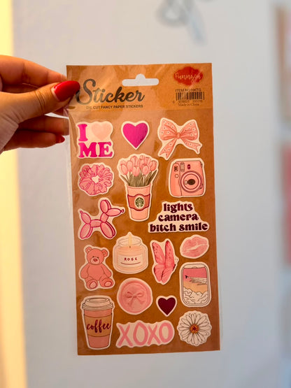 Pinkish Die Cut Fancy Paper Stickers