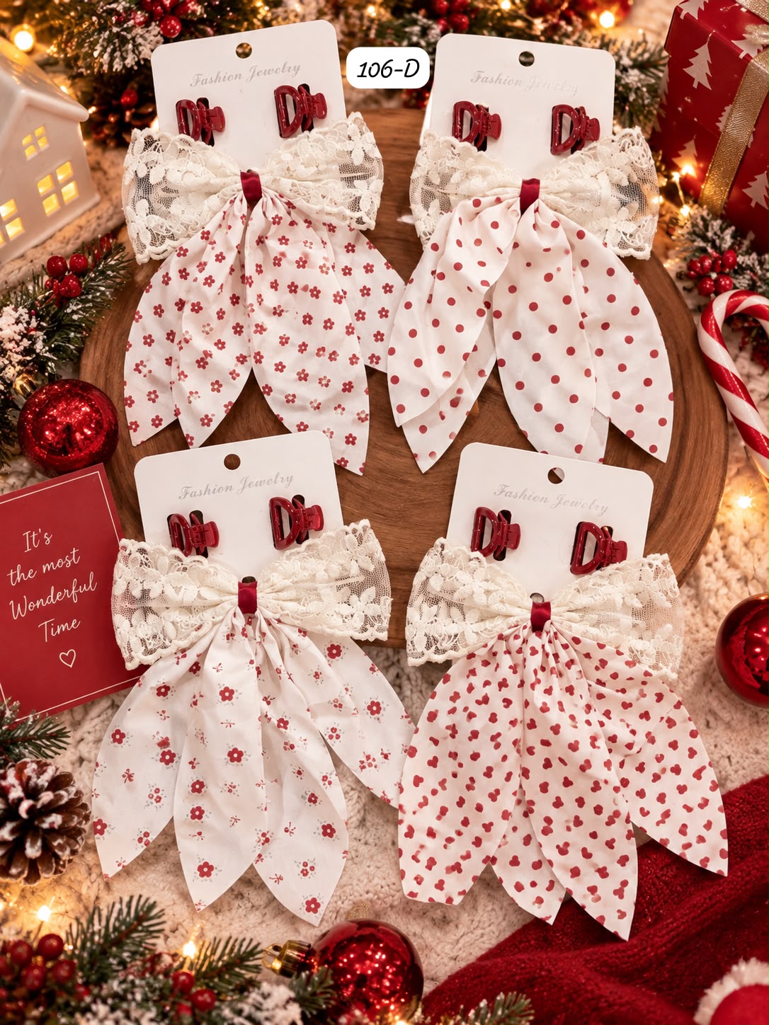 Lace & Printed Bow Hair Clips