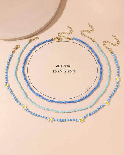 3pcs/set Flower Decor Beaded Necklace