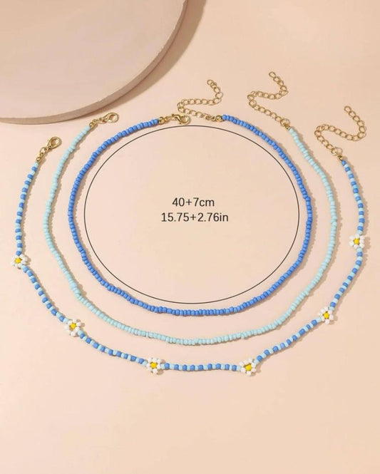 3pcs/set Flower Decor Beaded Necklace