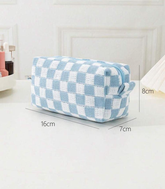 1 PC Blue & White Portable Makeup Bag