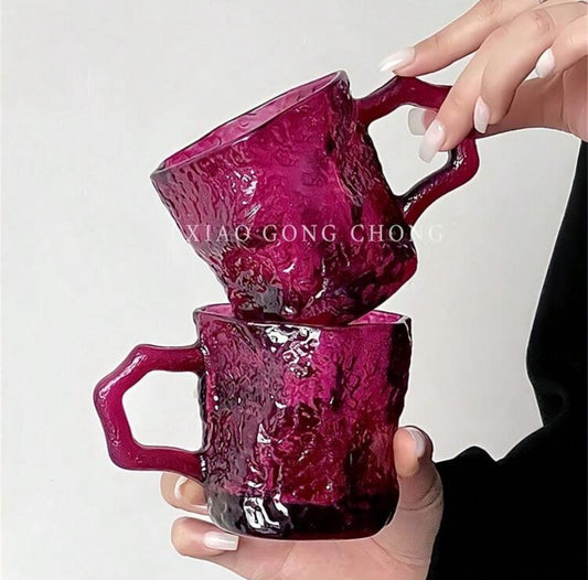 200ml Rose Red Ice Glacier Glass Cup with handle